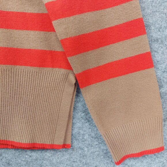 Tahari Turtleneck Sweater Size M Tan Red Stripe Knit Pullover Classic Cozy Chic - Picture 7 of 13